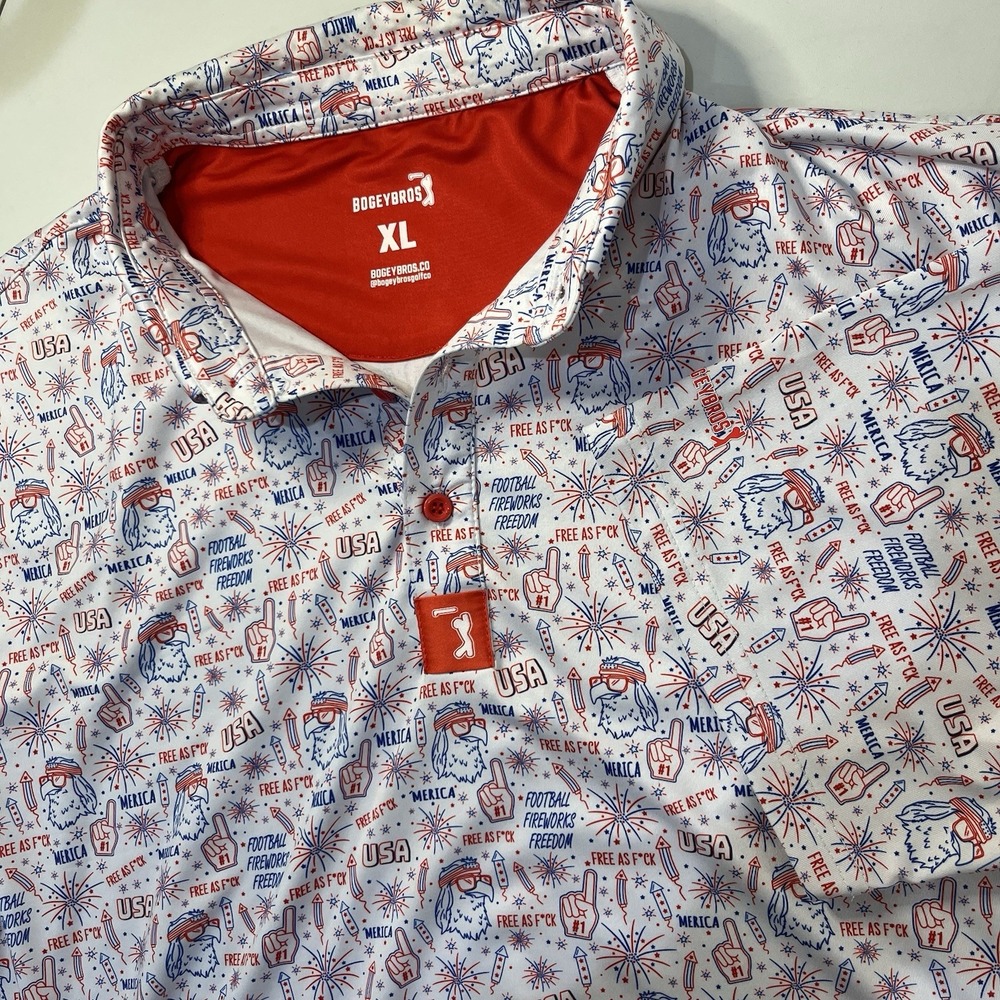 Bogey Bros Polo Shirt Mens XL 'MERICA Red White Blue‎ USA Golf Freedom Football